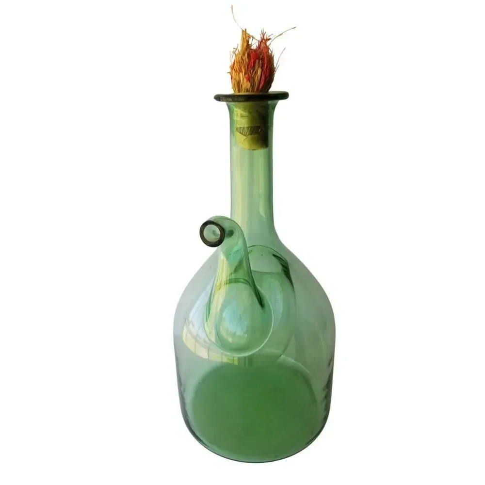 Italian Style Green Glass Wine Decanter Aerator Pitcher Straw Stopper MCM